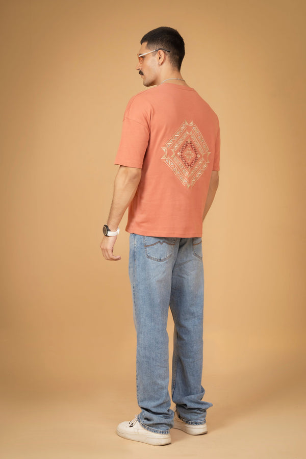 Peach T-shirt with Geometric Back Print