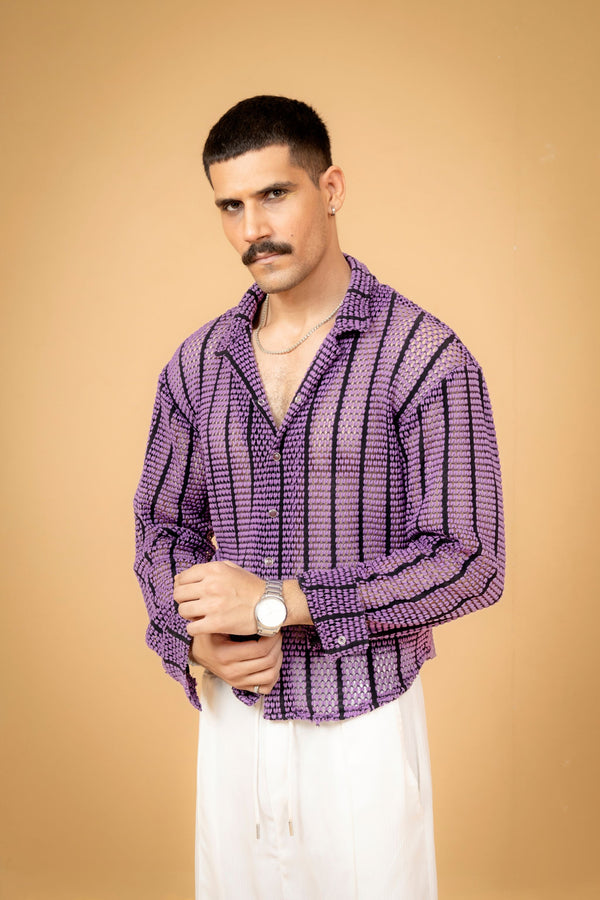 Purple Mesh Striped Shirt
