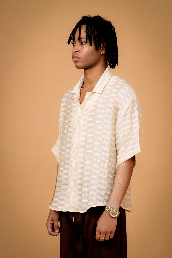 Crinkled Stripe Button-Down
