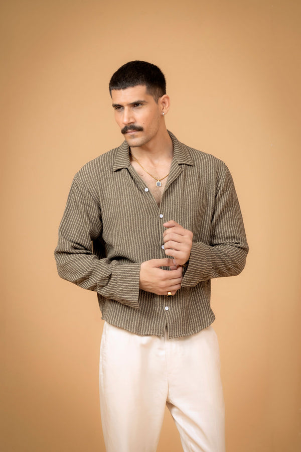 Cuban Collar Striped Shirt