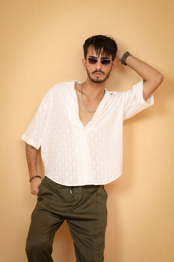 Net Short-Sleeve Collared Shirt